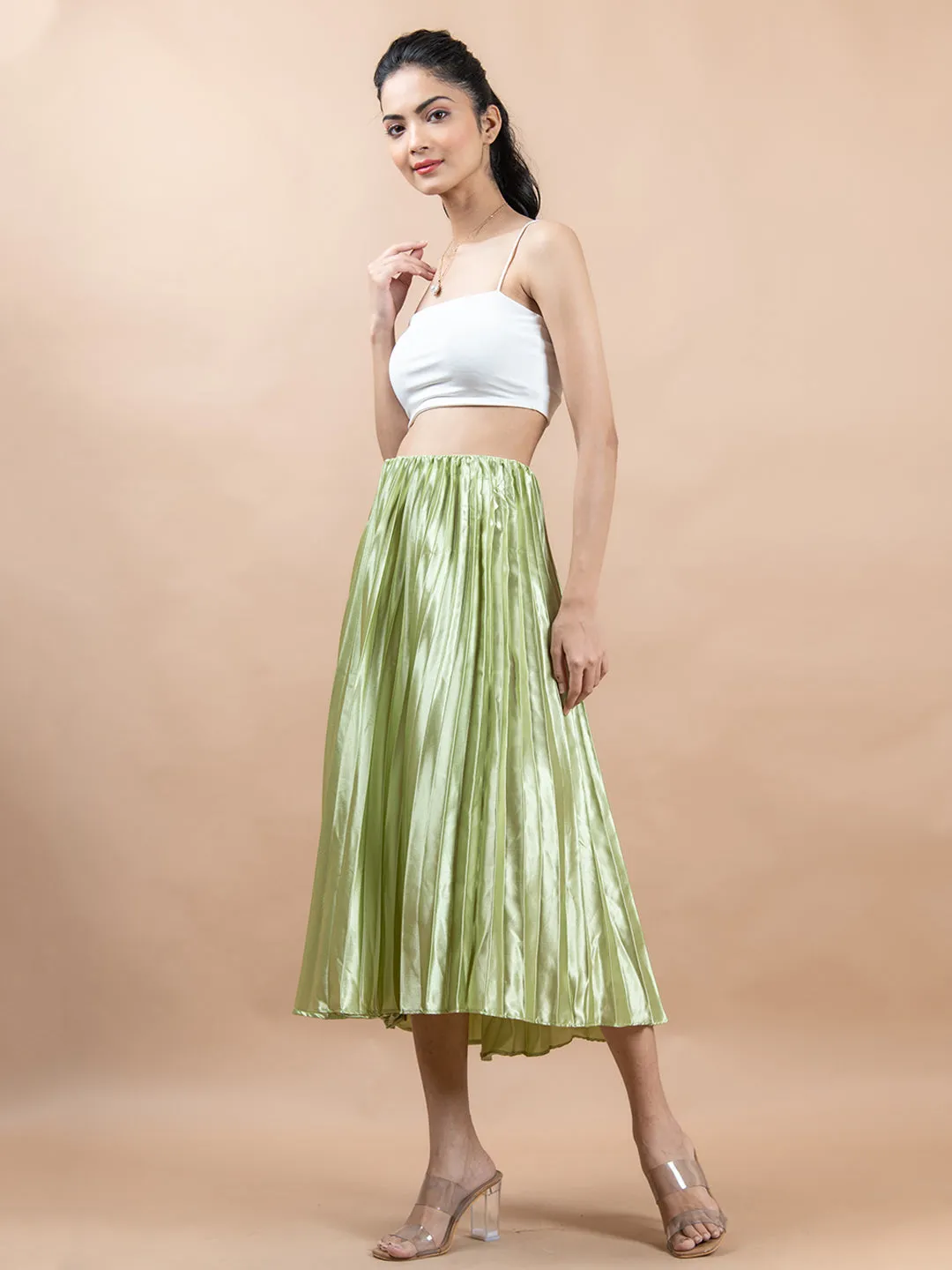 Mehandi Green Flared Skirt with Accordion Pleats