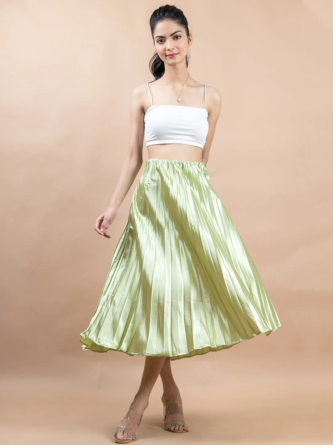 Mehandi Green Flared Skirt with Accordion Pleats