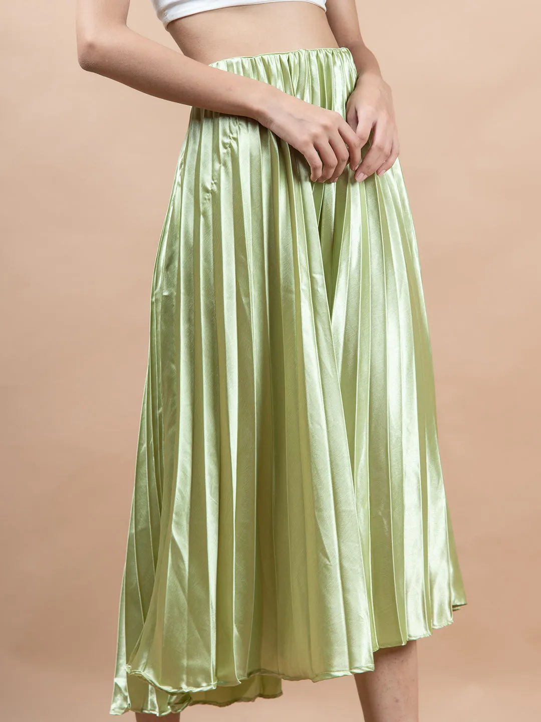 Mehandi Green Flared Skirt with Accordion Pleats