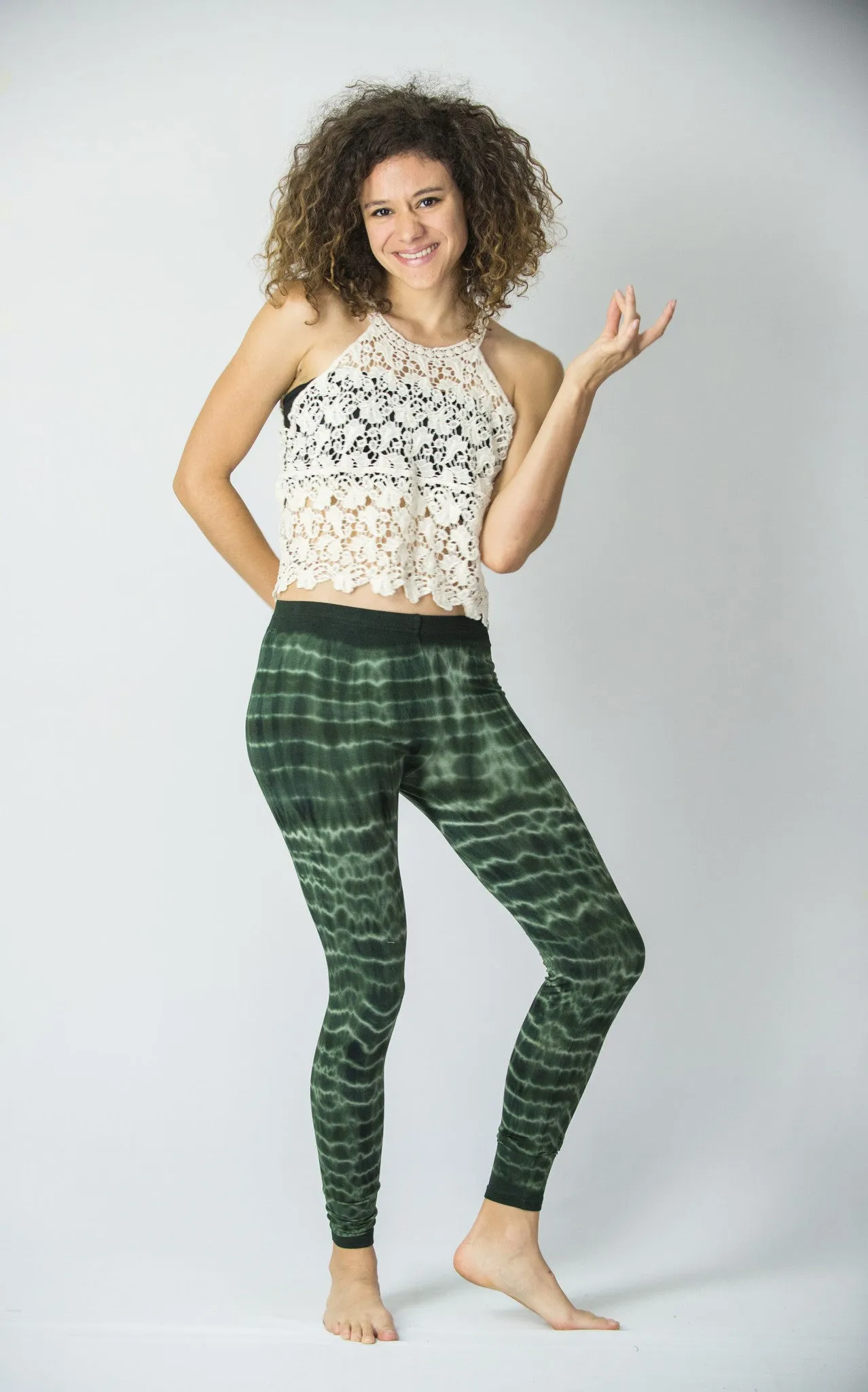 Melting Stripes Tie Dye Cotton Leggings in Green