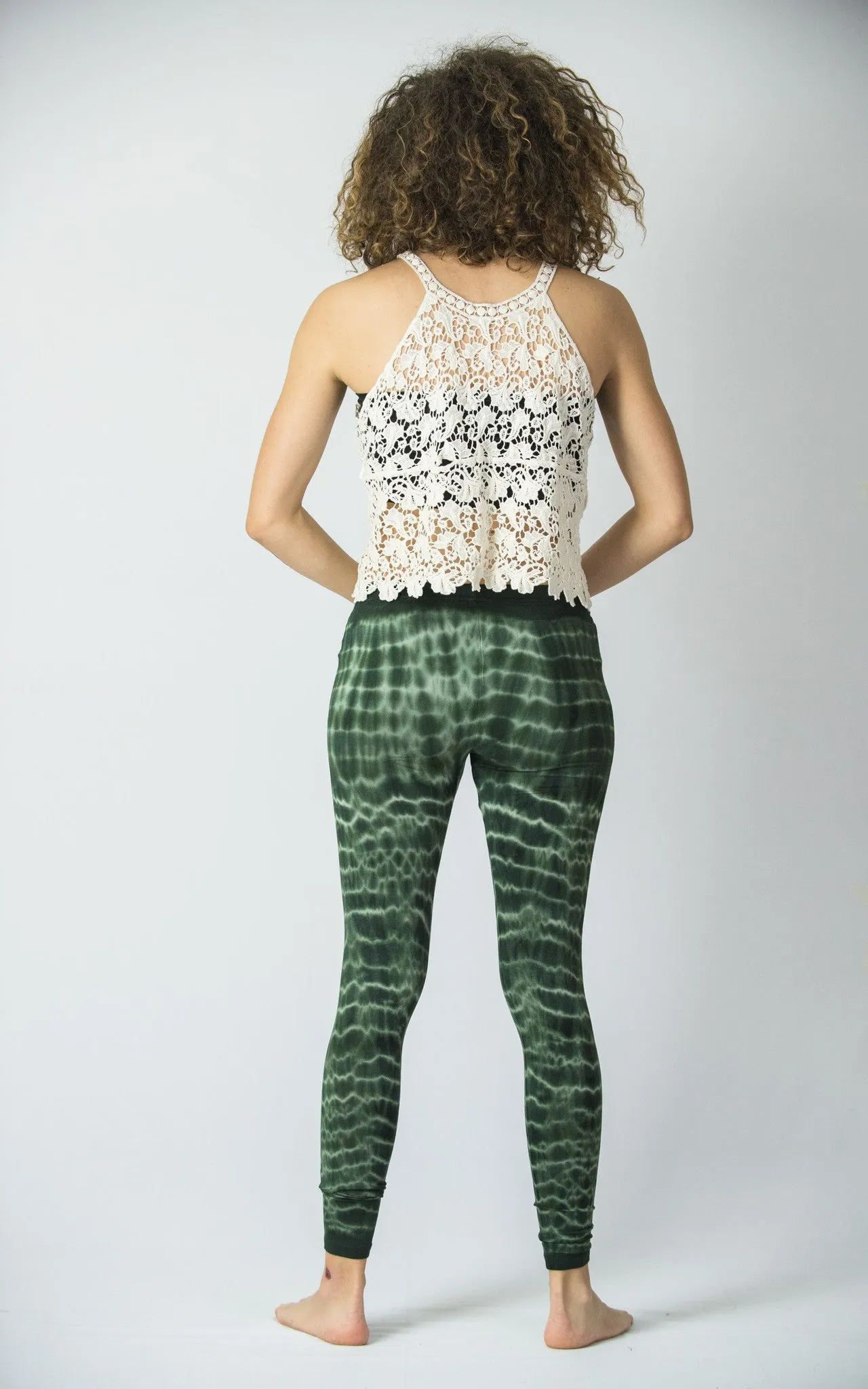 Melting Stripes Tie Dye Cotton Leggings in Green