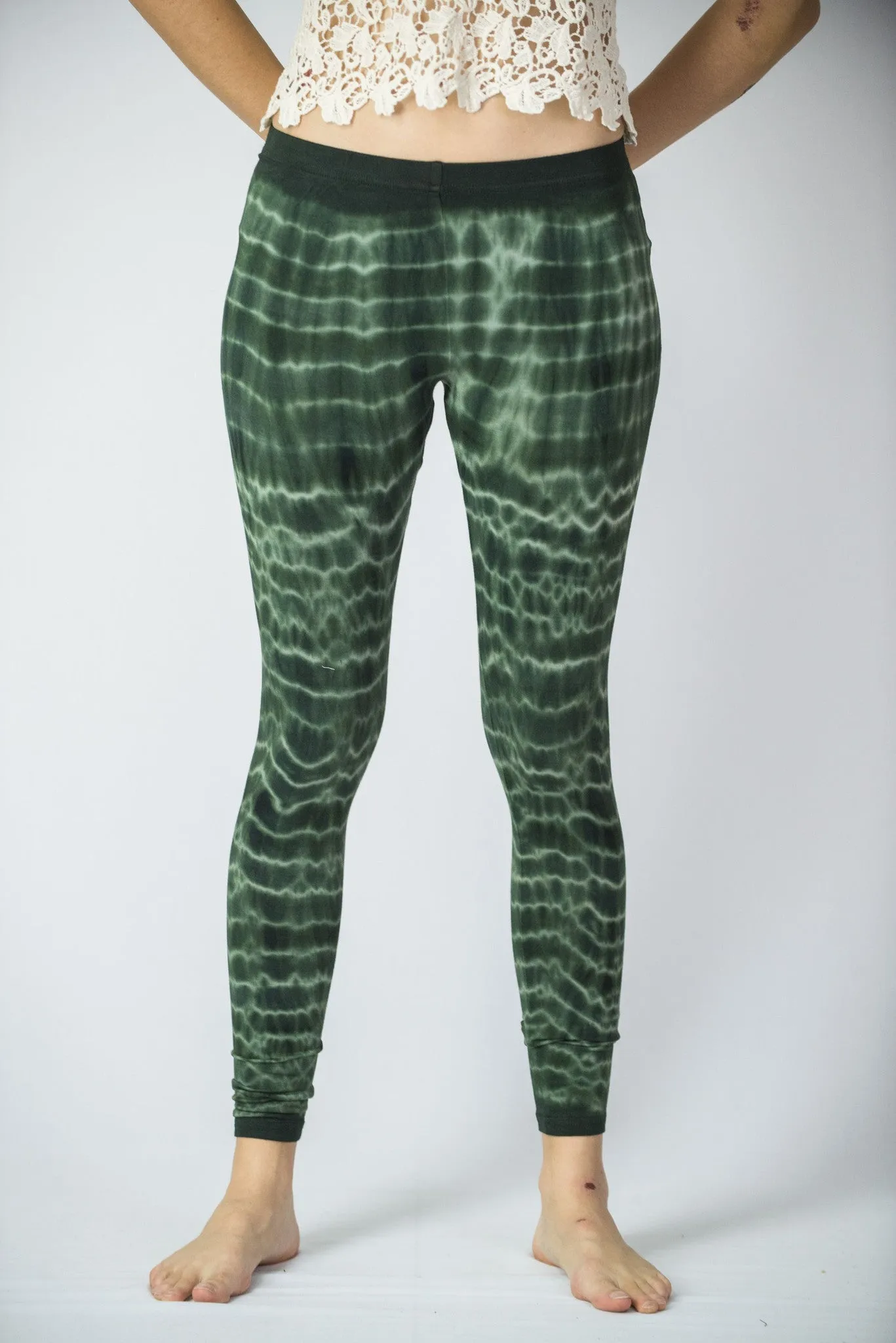 Melting Stripes Tie Dye Cotton Leggings in Green