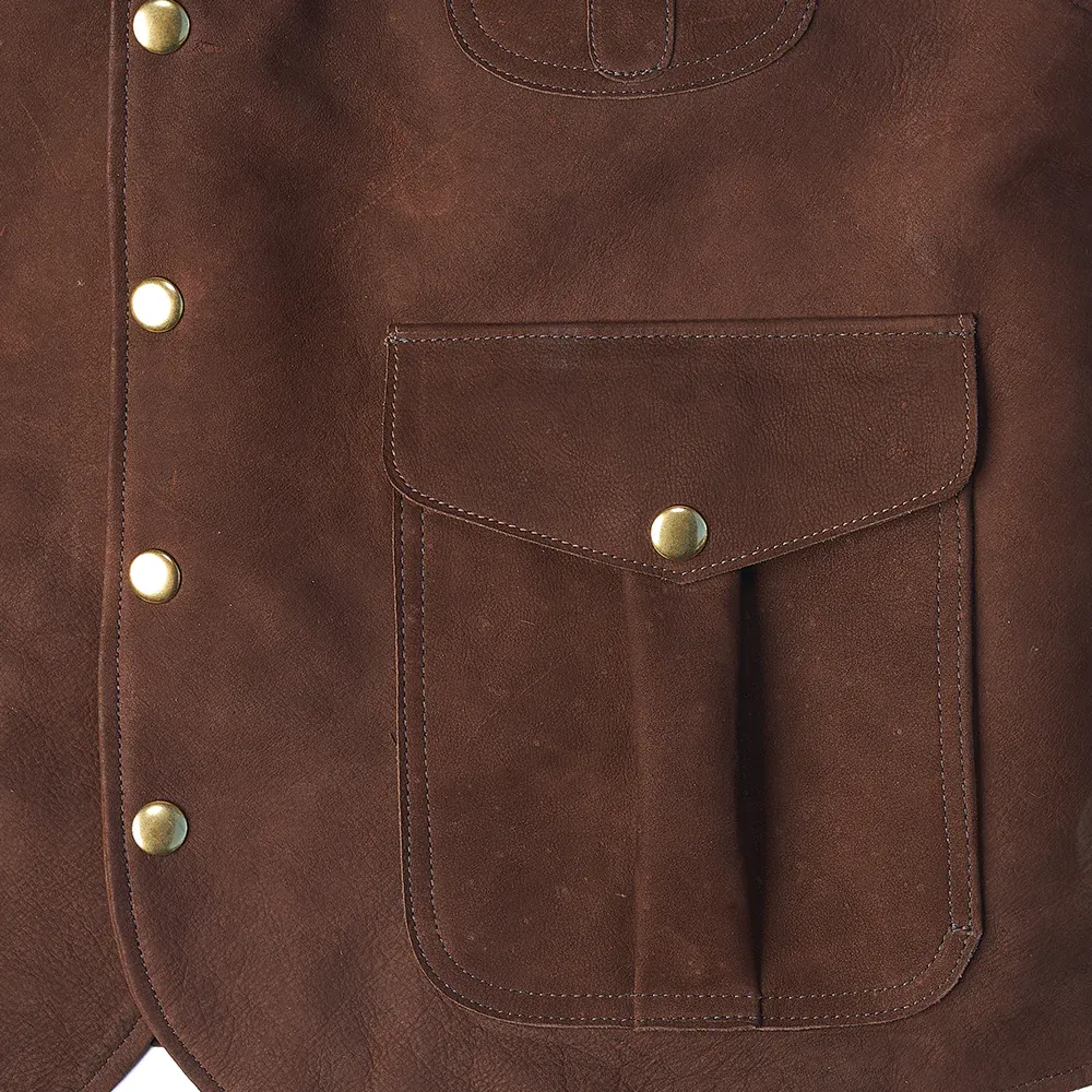 Men Brown Multi Pocket Style Leather Vest