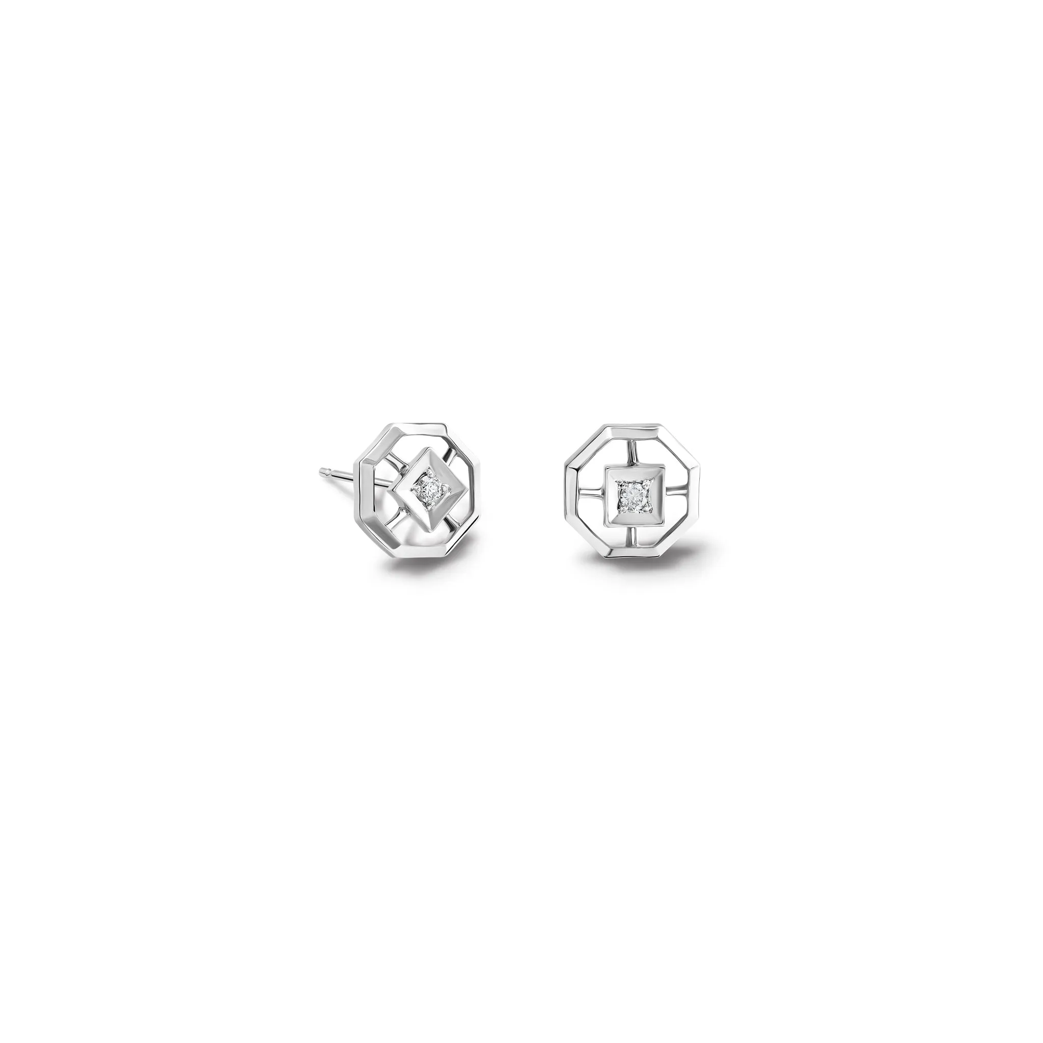 Parquet Stud Earrings White Gold - Diamond