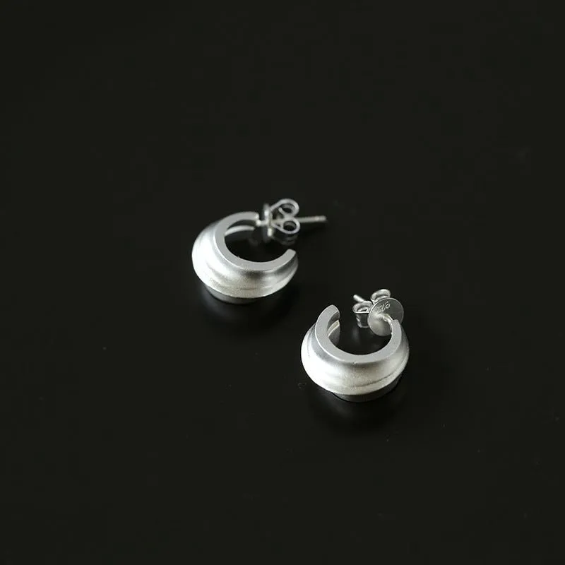 S925 Silver Frosted Handmade Texture Earrings