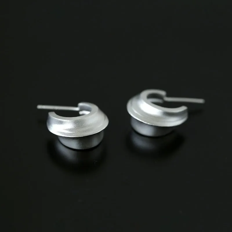 S925 Silver Frosted Handmade Texture Earrings