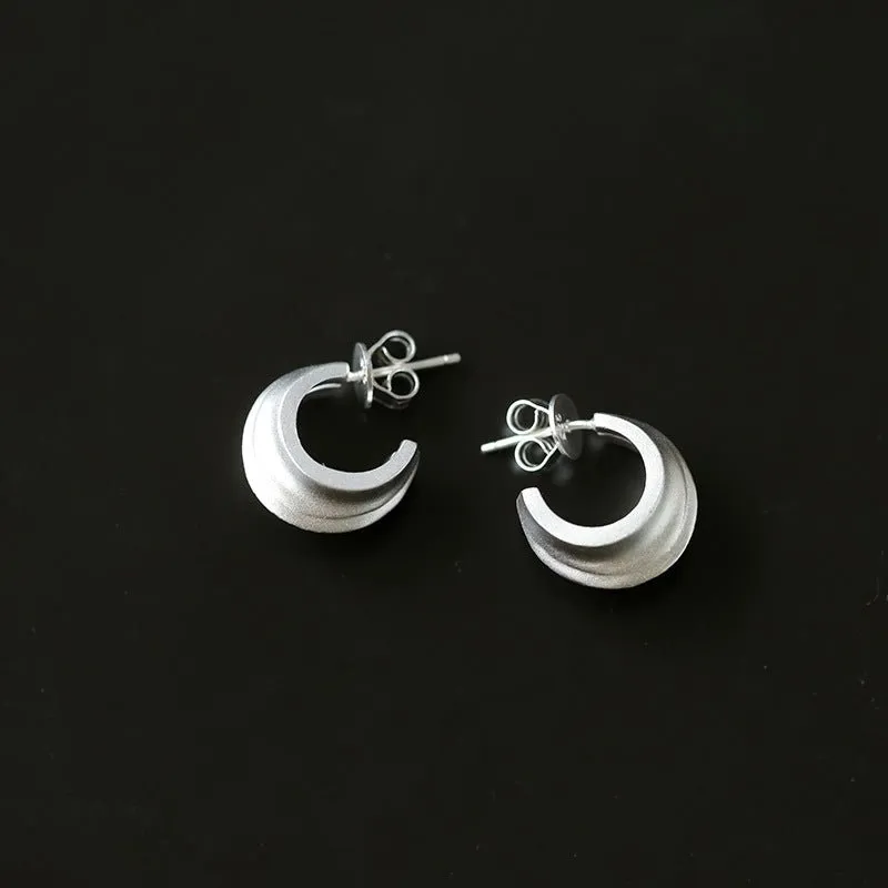 S925 Silver Frosted Handmade Texture Earrings