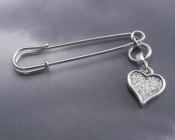 Safety Pin with Heart Text Pendant