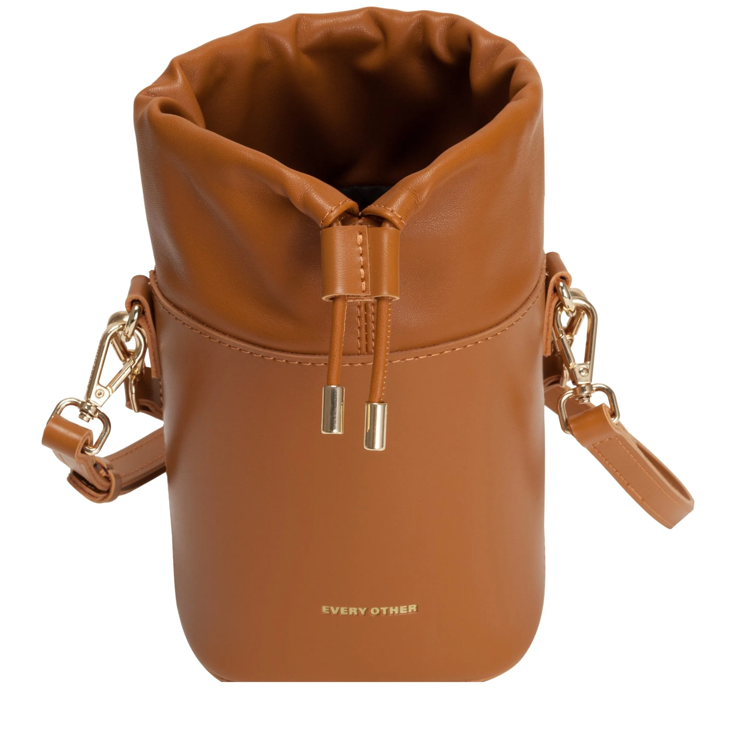 Small Cylinder Drawstring Bag In Tan