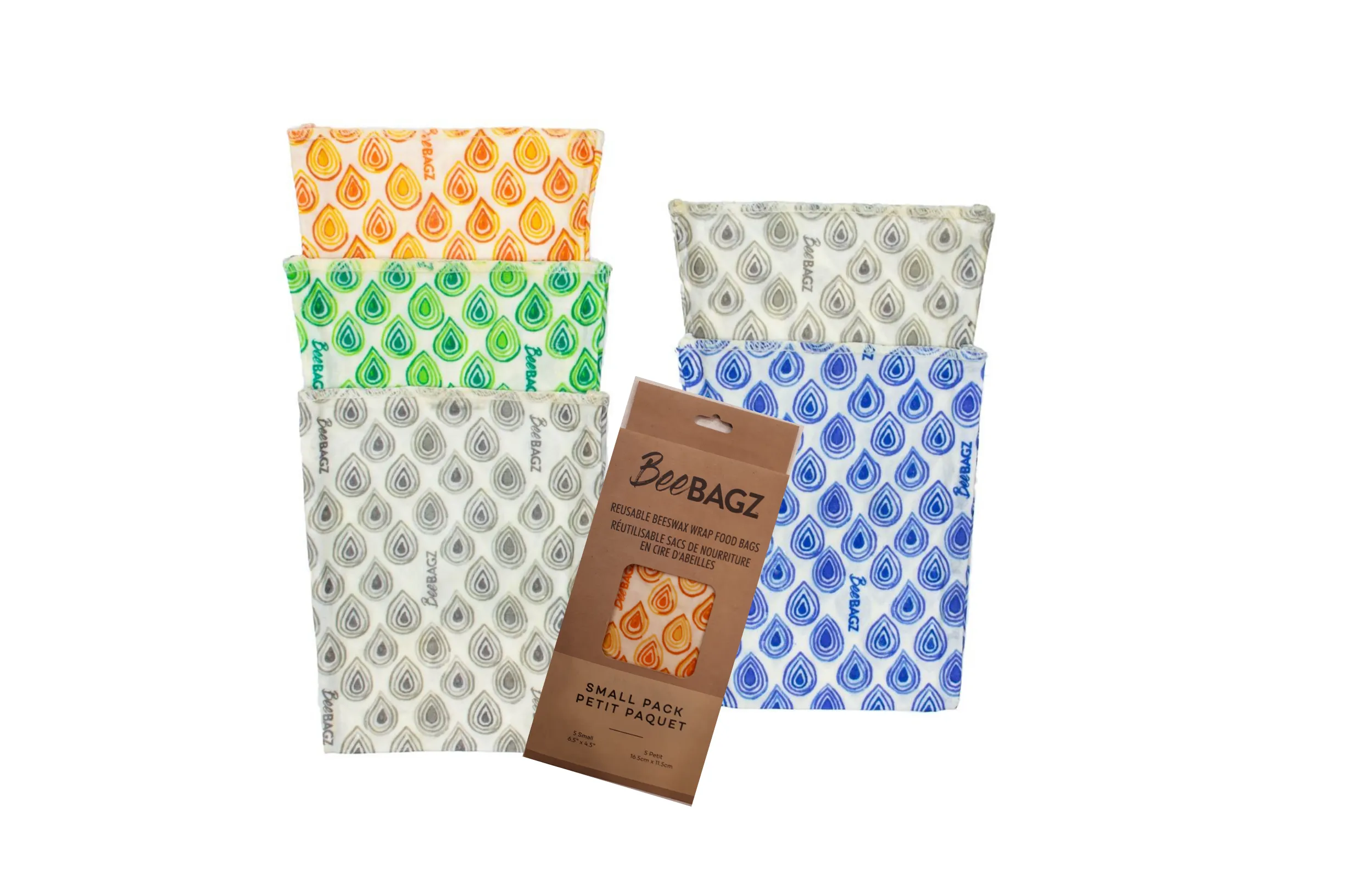 Small Pack of 5 - Reusable Beeswax Wrap Food Storage Bags