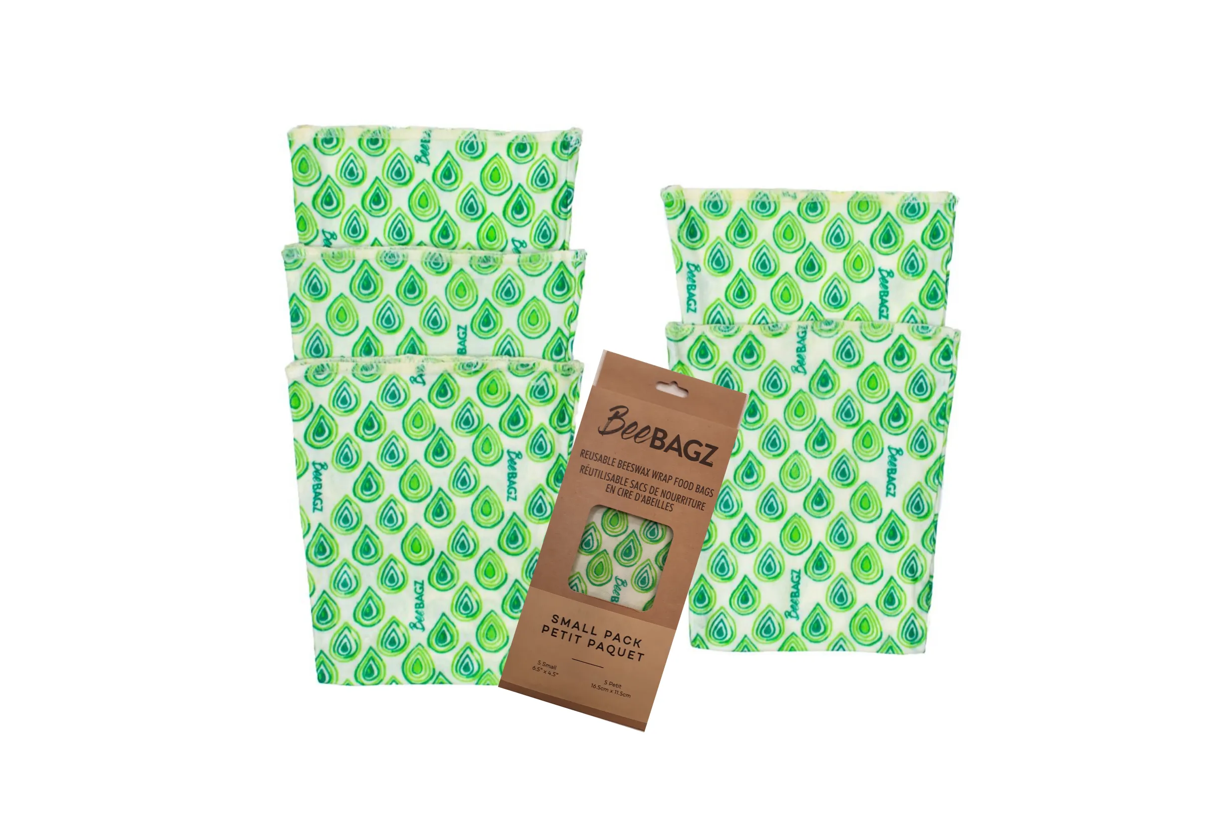 Small Pack of 5 - Reusable Beeswax Wrap Food Storage Bags