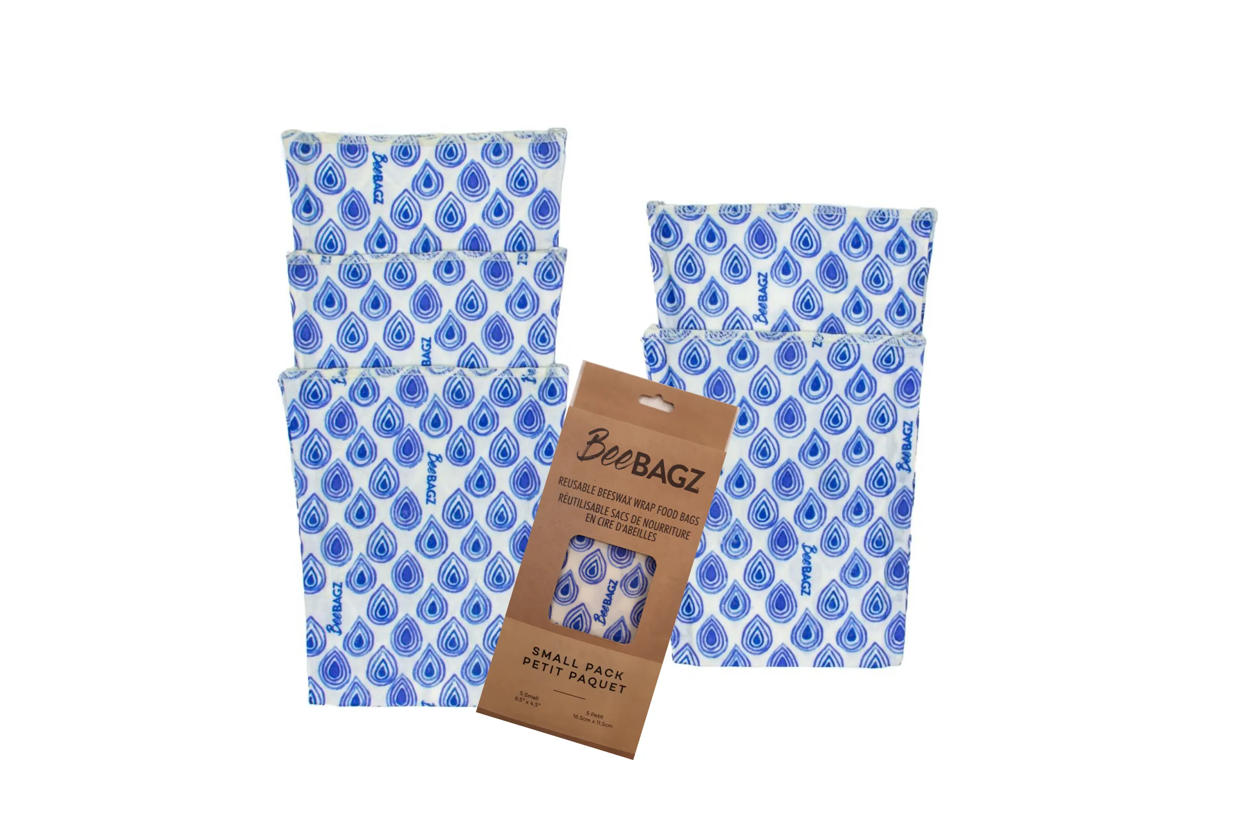 Small Pack of 5 - Reusable Beeswax Wrap Food Storage Bags