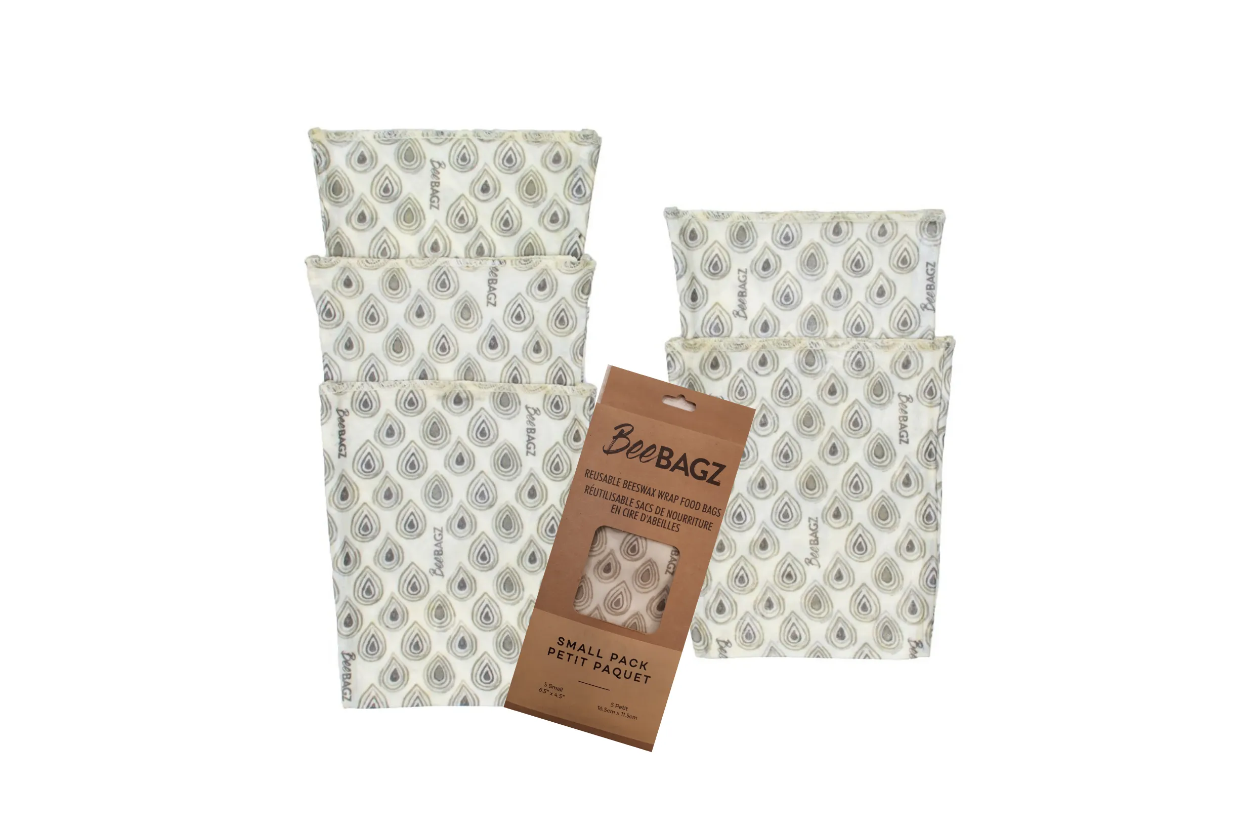 Small Pack of 5 - Reusable Beeswax Wrap Food Storage Bags