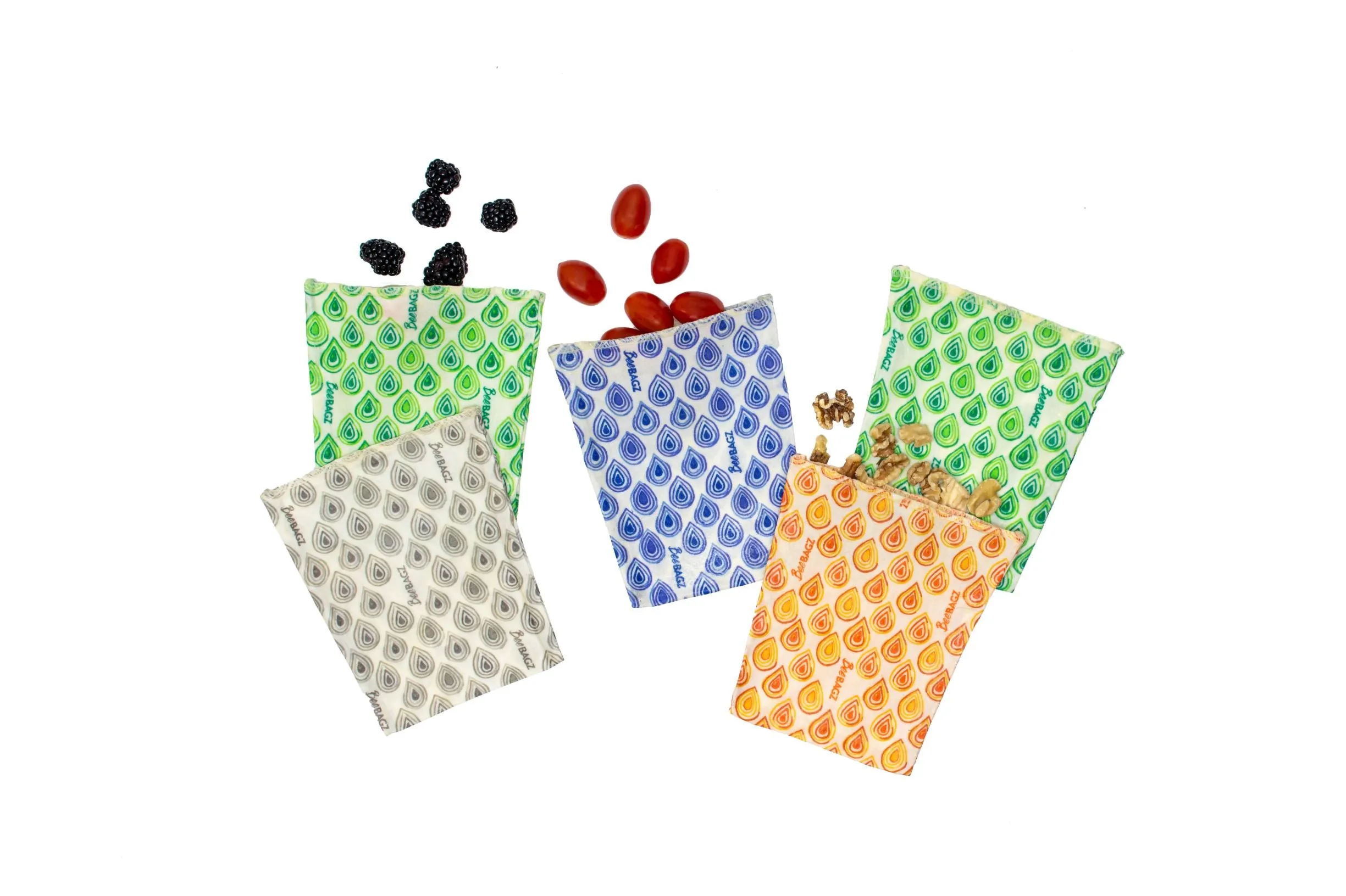 Small Pack of 5 - Reusable Beeswax Wrap Food Storage Bags