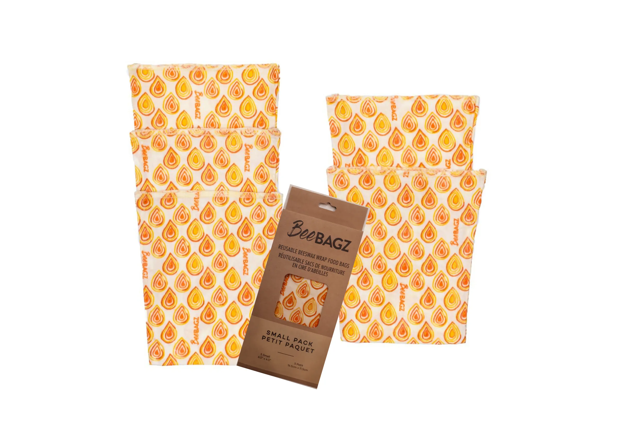 Small Pack of 5 - Reusable Beeswax Wrap Food Storage Bags