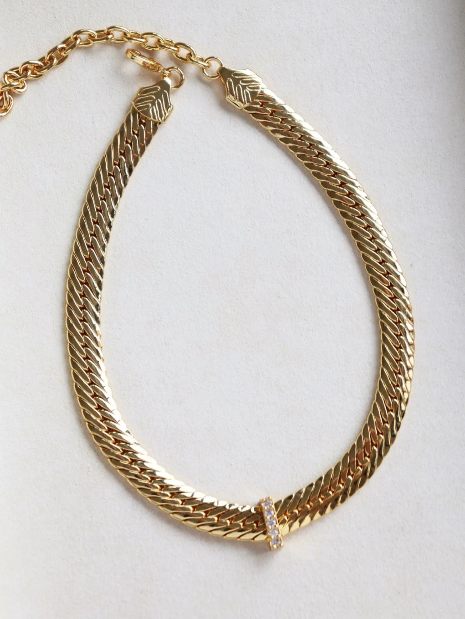 Sparkling Zircon V-shaped Wide Snake Chain