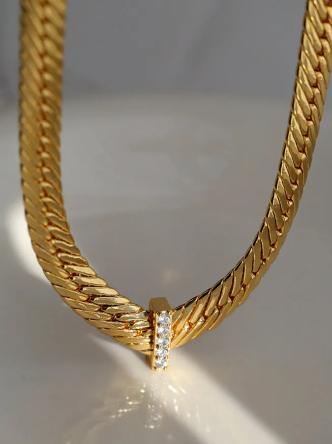 Sparkling Zircon V-shaped Wide Snake Chain