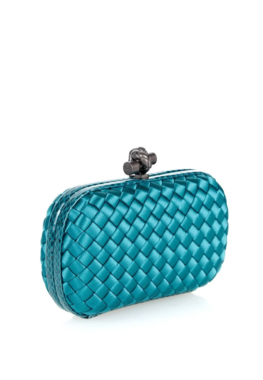 Teal Knot Watersnake Intrecciato Satin Clutch