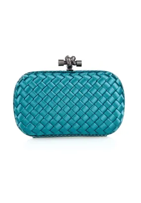 Teal Knot Watersnake Intrecciato Satin Clutch