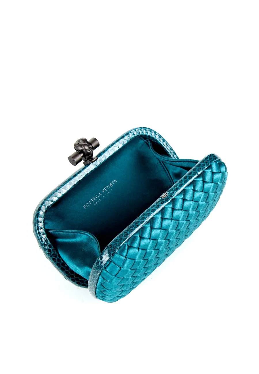 Teal Knot Watersnake Intrecciato Satin Clutch