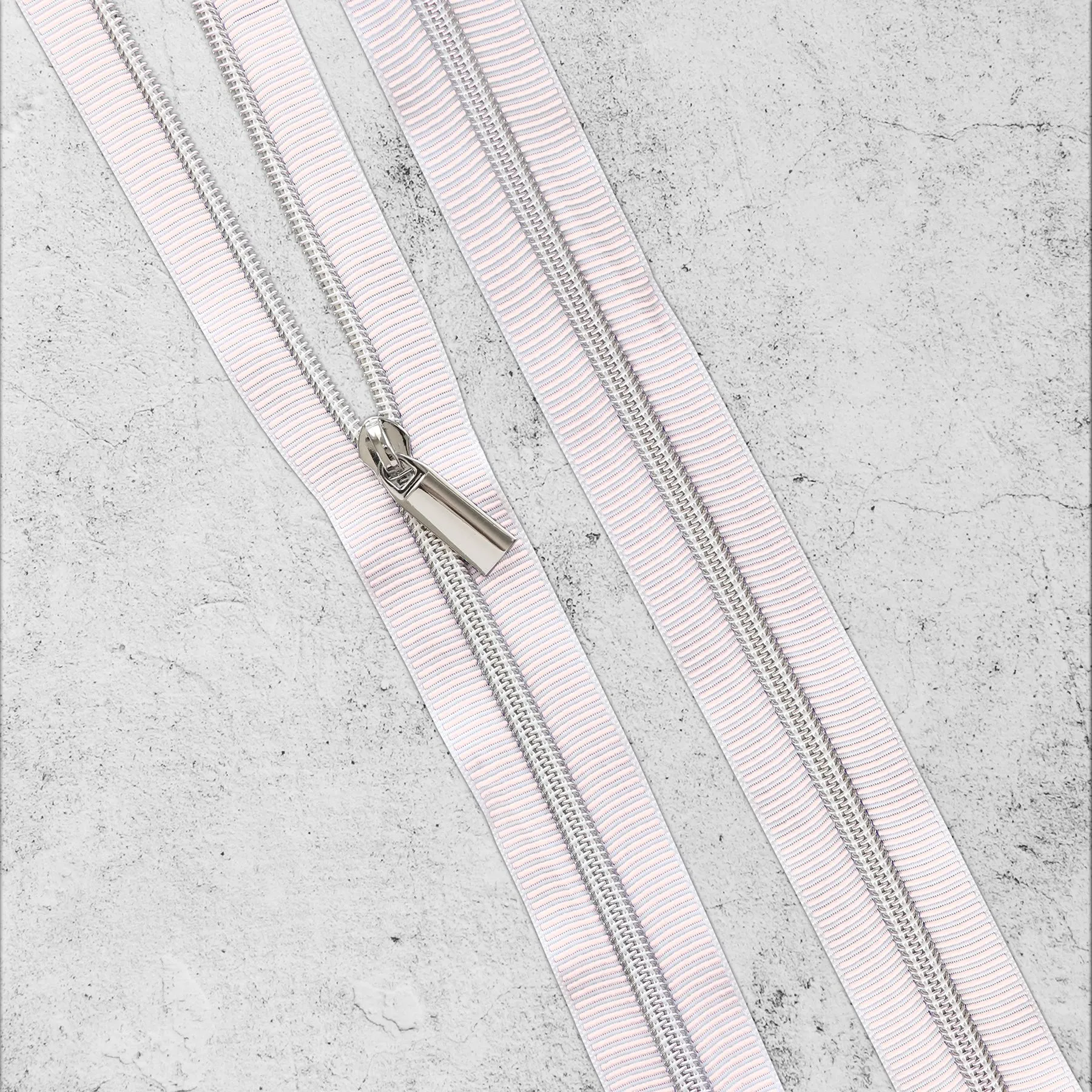 White & Rose Striped Nylon Coil Zippers