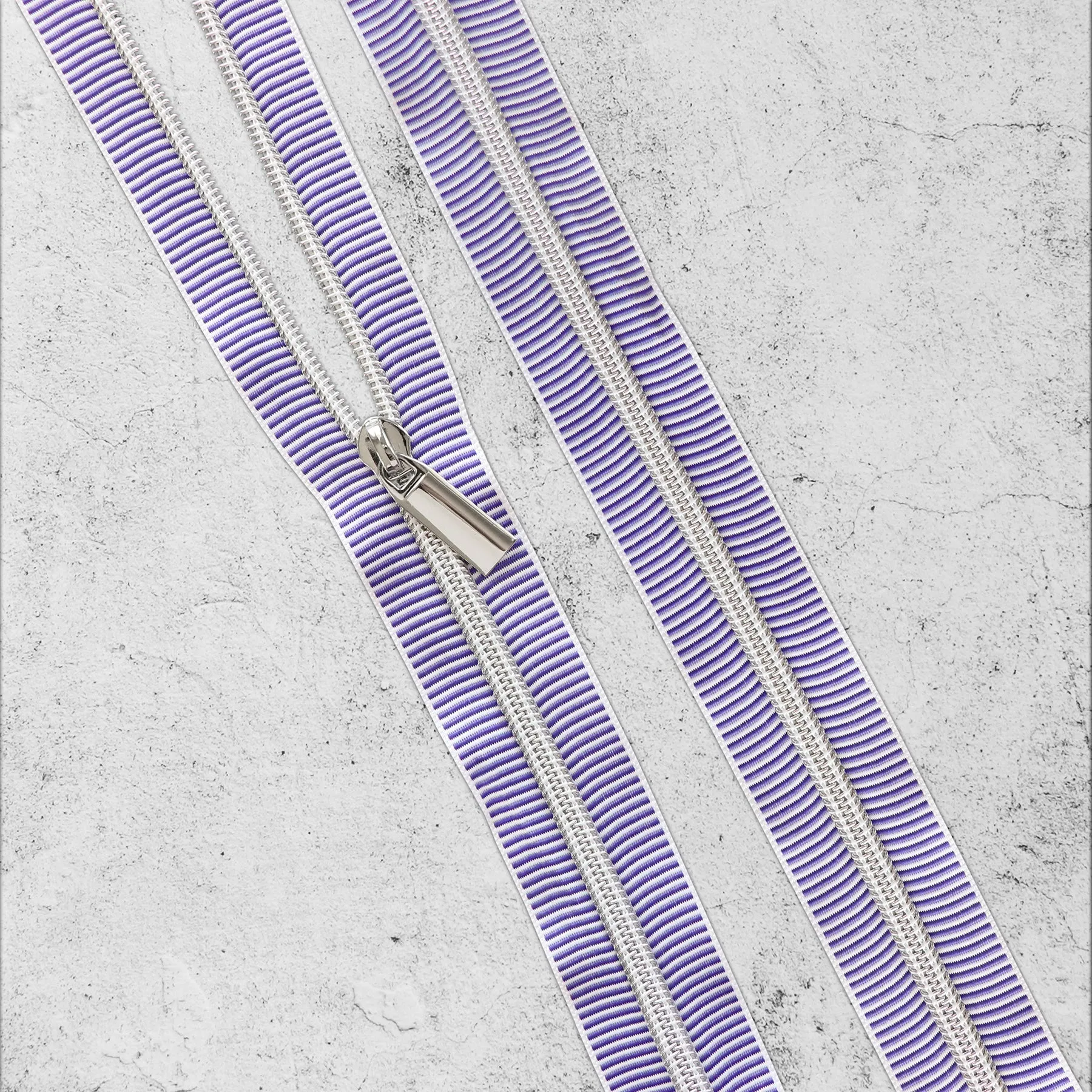 White & Very Peri Striped Nylon Coil Zippers