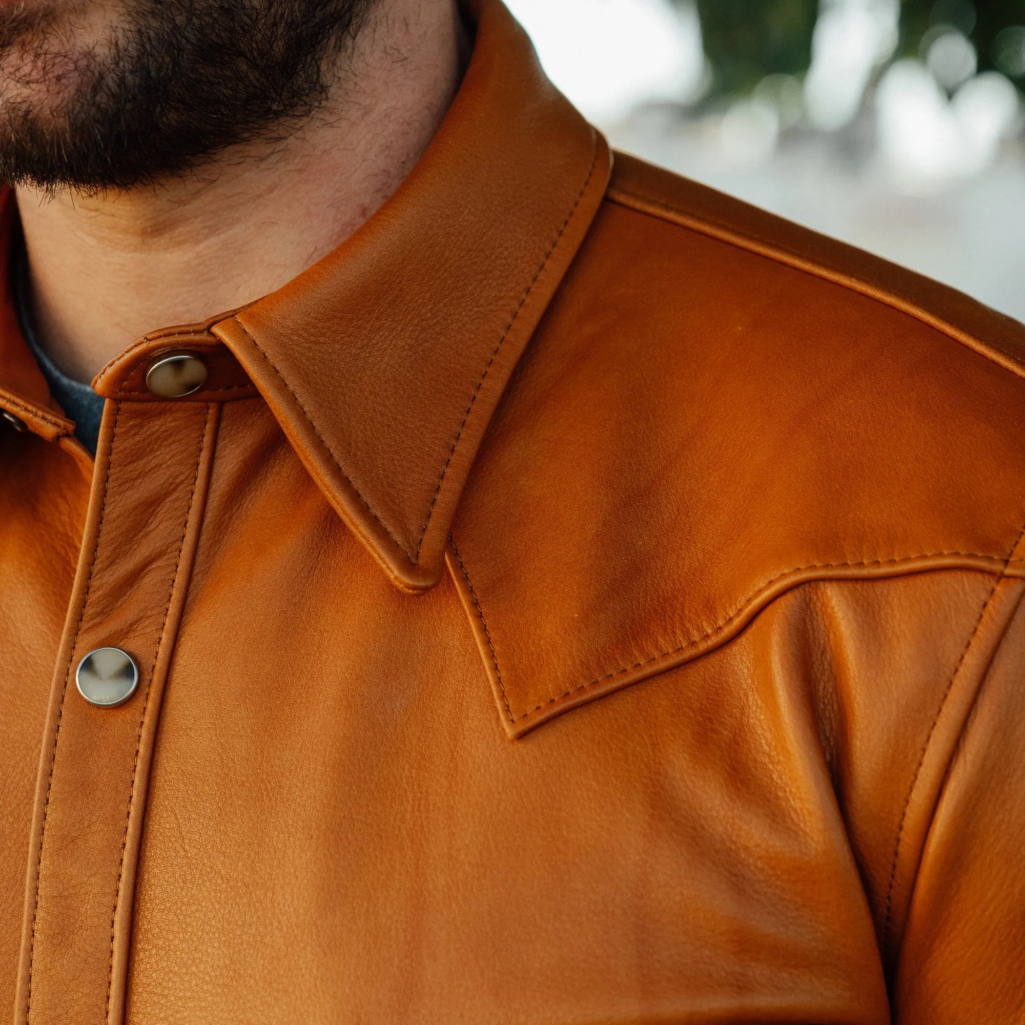 Y'2 Leather SS-13 Oiled Steerhide Western Shirt Camel