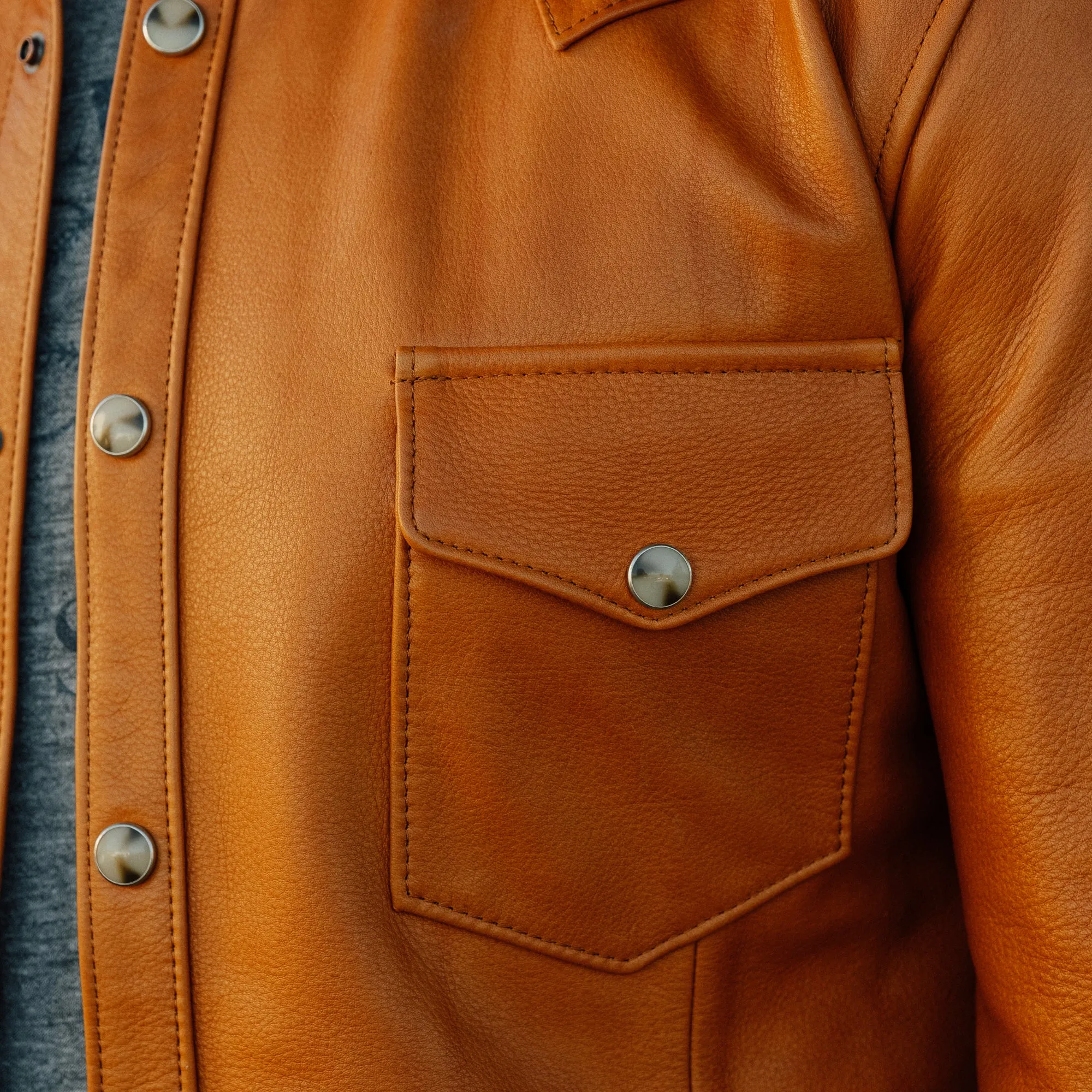 Y'2 Leather SS-13 Oiled Steerhide Western Shirt Camel